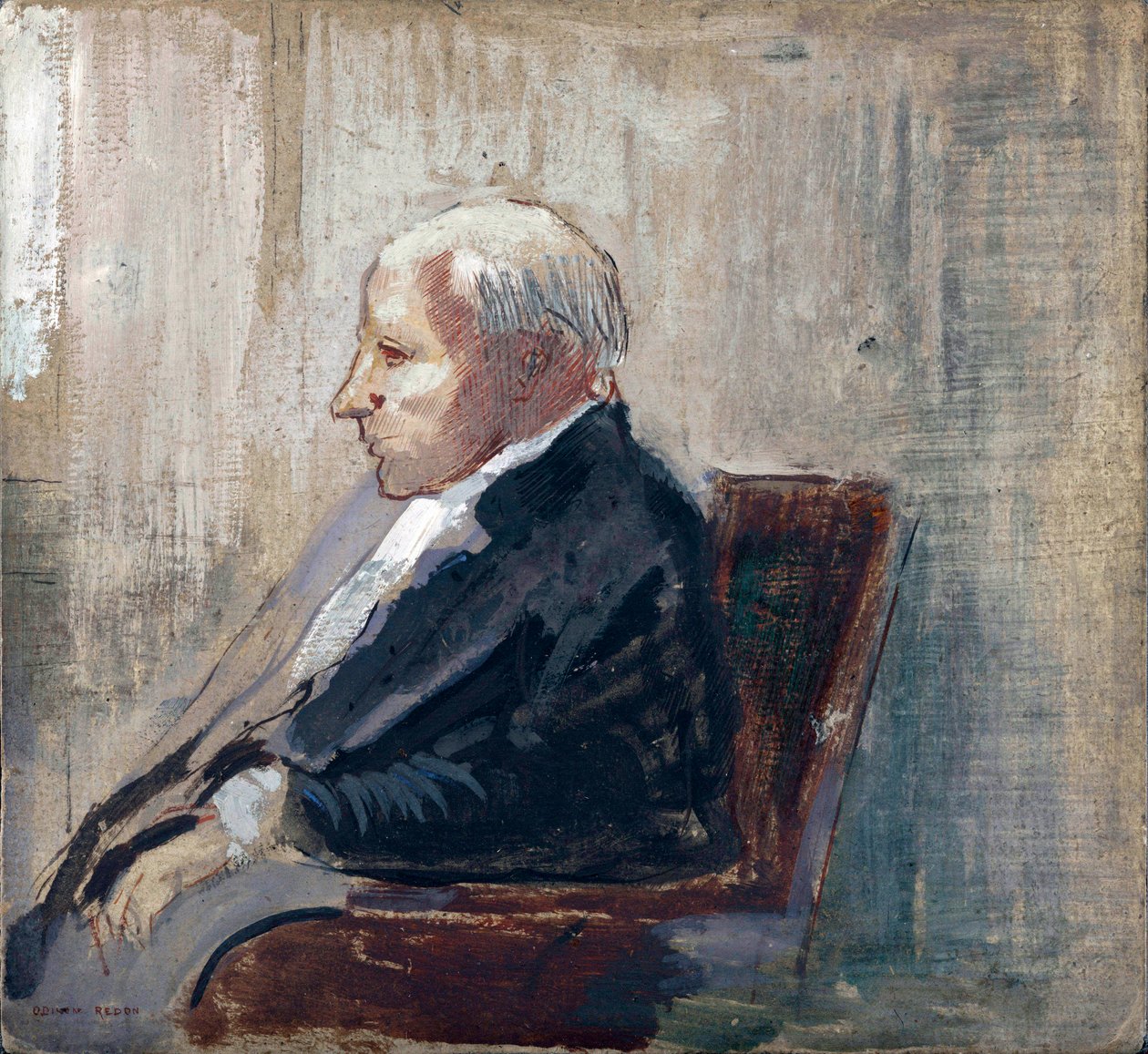 Hombre sentado - Pintura de Odilon Redon (1840-1916), óleo sobre cartón (21,9x23,5 cm), hacia 1910 - MOMA (Museum of Modern Art), Nueva York (EE.UU.) de Odilon Redon