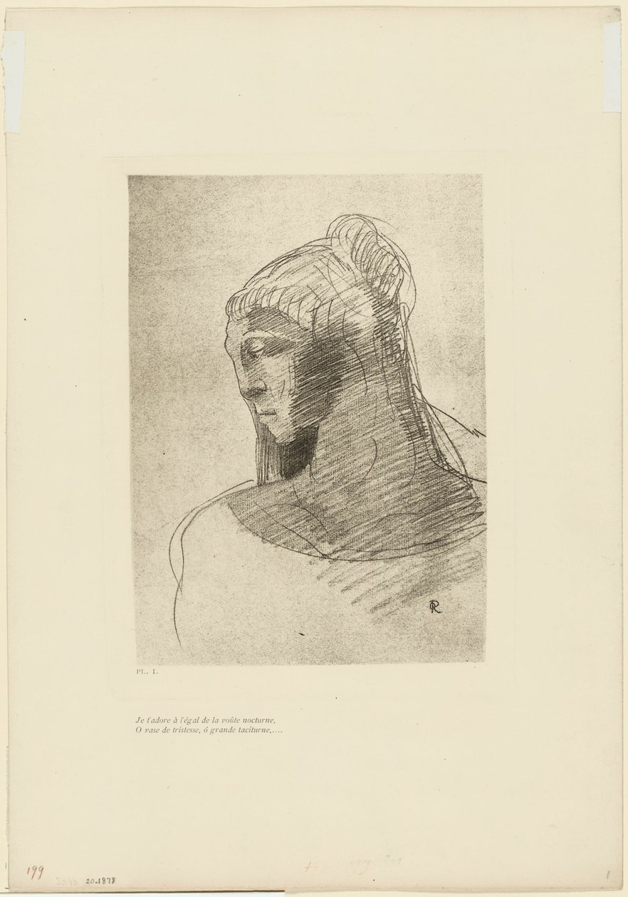 Te adoro como adoro la bóveda del cielo nocturno, oh vaso de tristeza, oh mujer alta y silenciosa, placa 2 de 9 de Odilon Redon