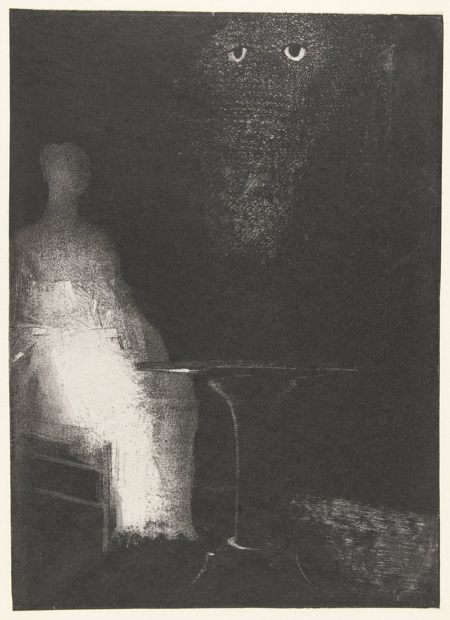 Miro desde arriba las vagas formas de una figura humana
Veo el contorno vaporoso de una forma humana
La maison hantée (título de la serie)
La casa encantada (título de la serie) de Odilon Redon