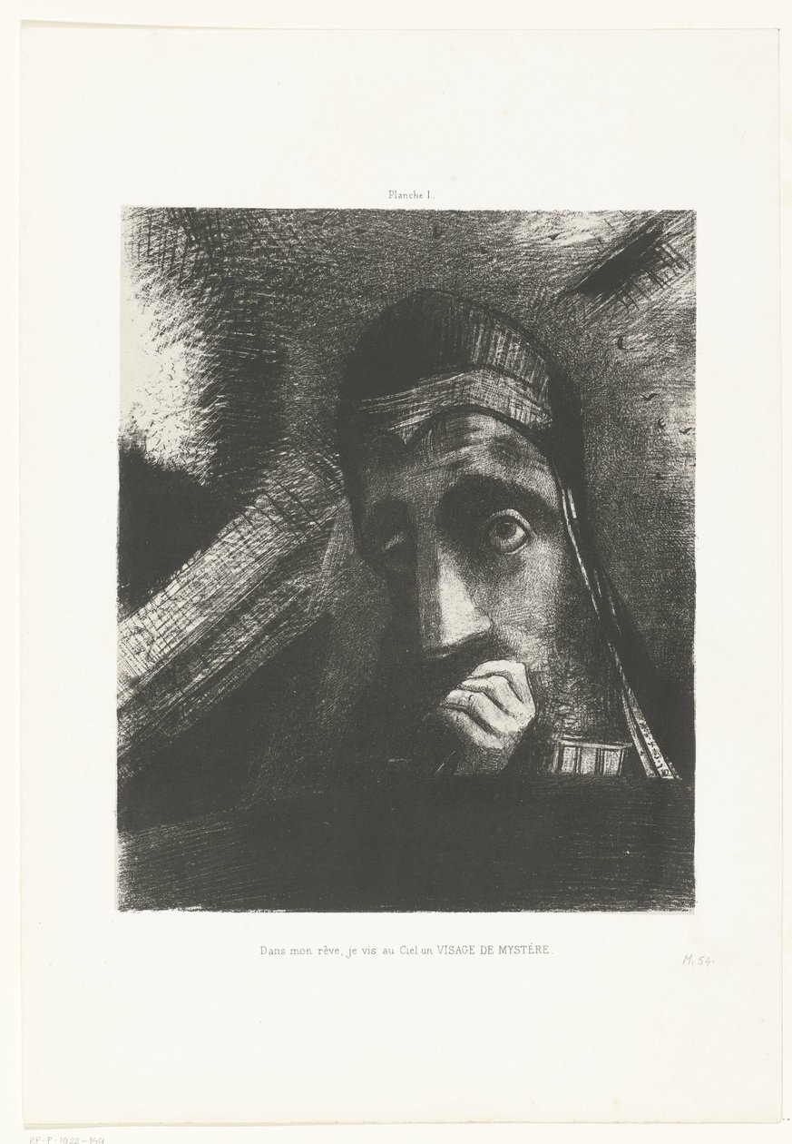 Vi en mi sueño una cara misteriosa en el cielo Dans mon rêve, je vis au Ciel un VISAGE DE MYSTÈRE (título sobre el objeto) de Odilon Redon
