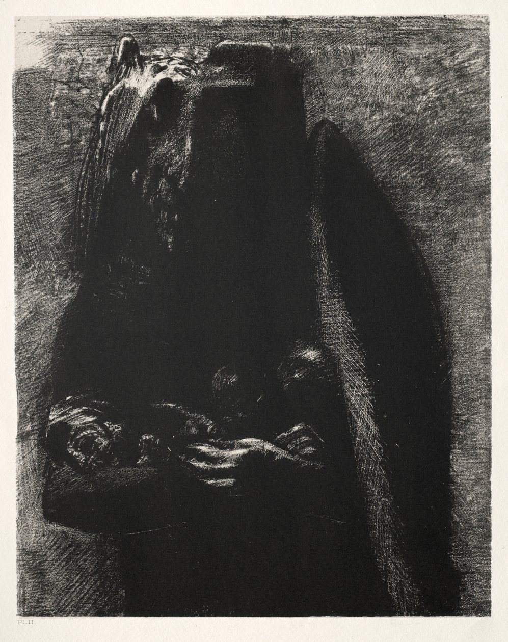Es el diablo, llevando bajo sus dos alas los siete pecados capitales de Odilon Redon