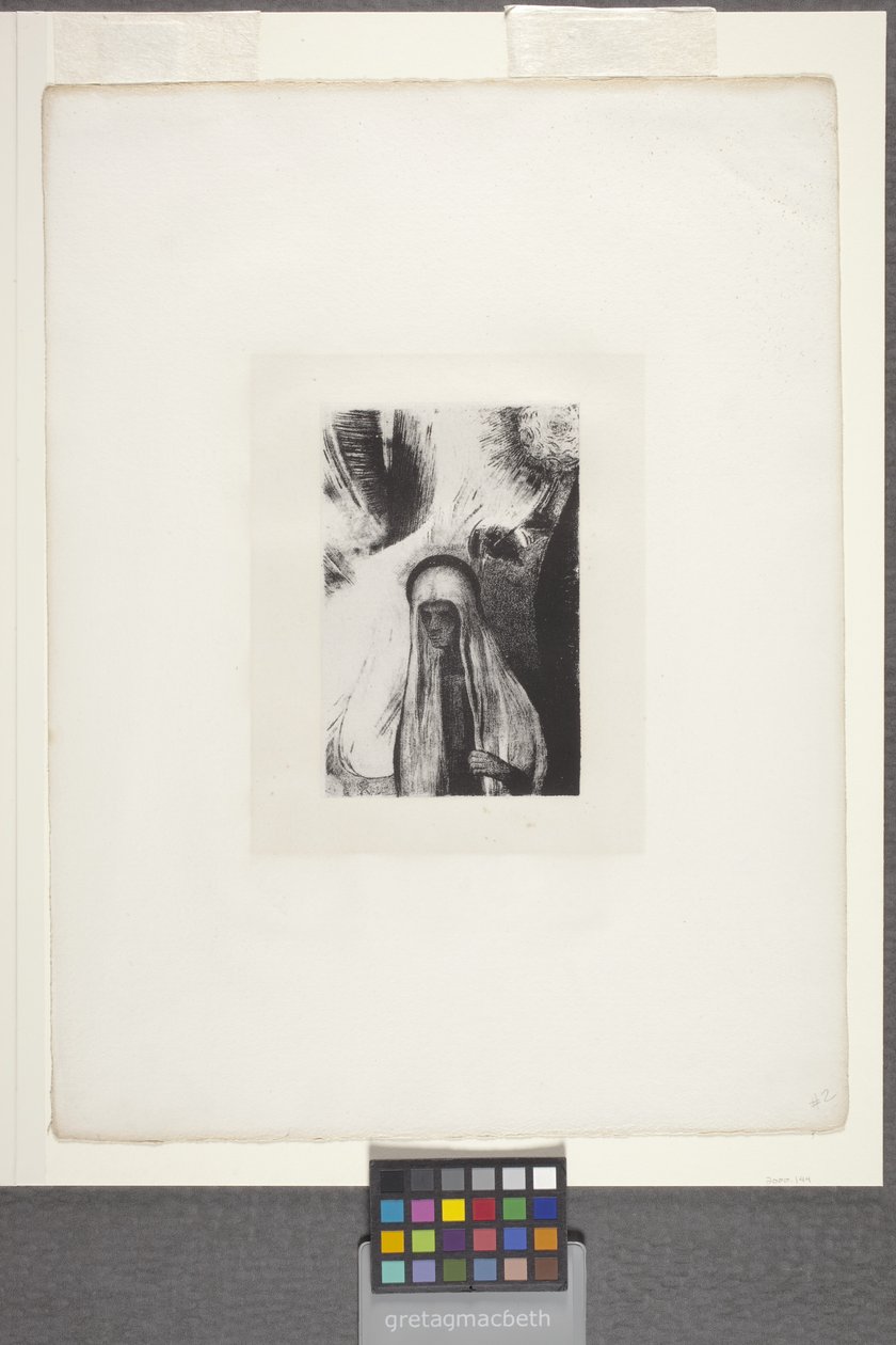 La Vieille: "Que Crains-Tu?" (litografía sobre papel chine appliqué) de Odilon Redon