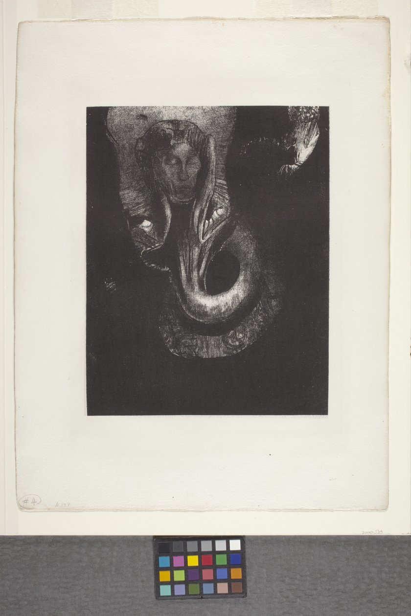 Oannes: "Yo, la primera conciencia del caos...". (litografía sobre papel chine appliqué) de Odilon Redon