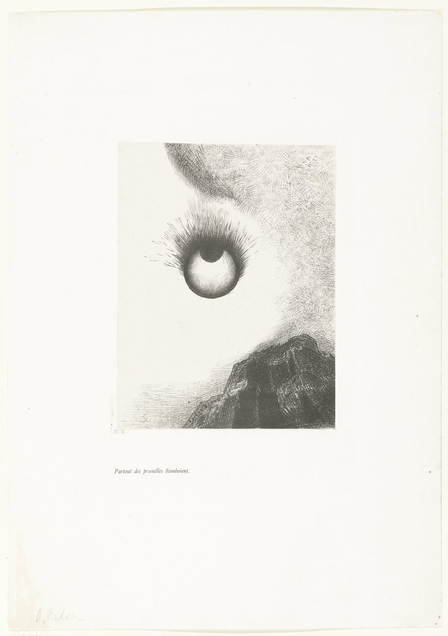 Ojos llameantes por todas partes Partout des prunelles flamboient (título sobre objeto) Tentation de Saint-Antoine (1) (título de la serie) Tentación de San Antonio (título de la serie) de Odilon Redon