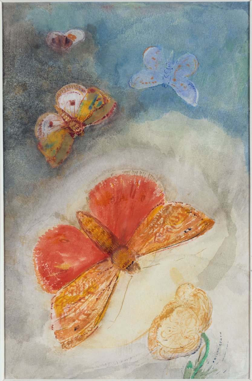 Mariposas y flor de Odilon Redon