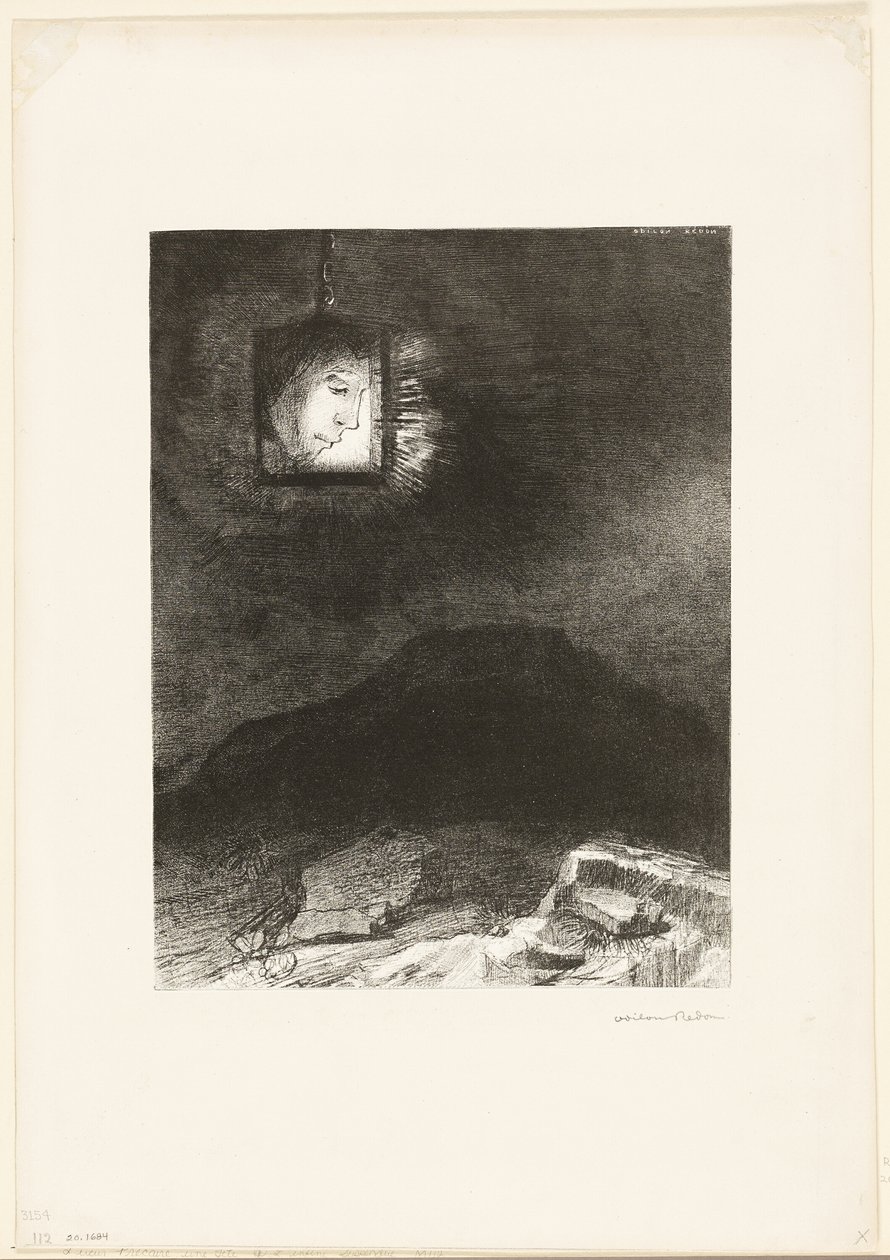 Destello precario, una cabeza suspendida del infinito, placa 3 de 6 de Odilon Redon