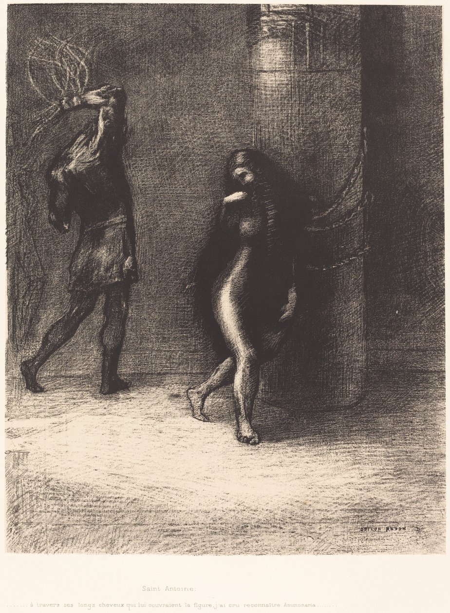 San Antonio: "Bajo su largo cabello, que le cubría el rostro, creí reconocer a Ammonaria" de Odilon Redon