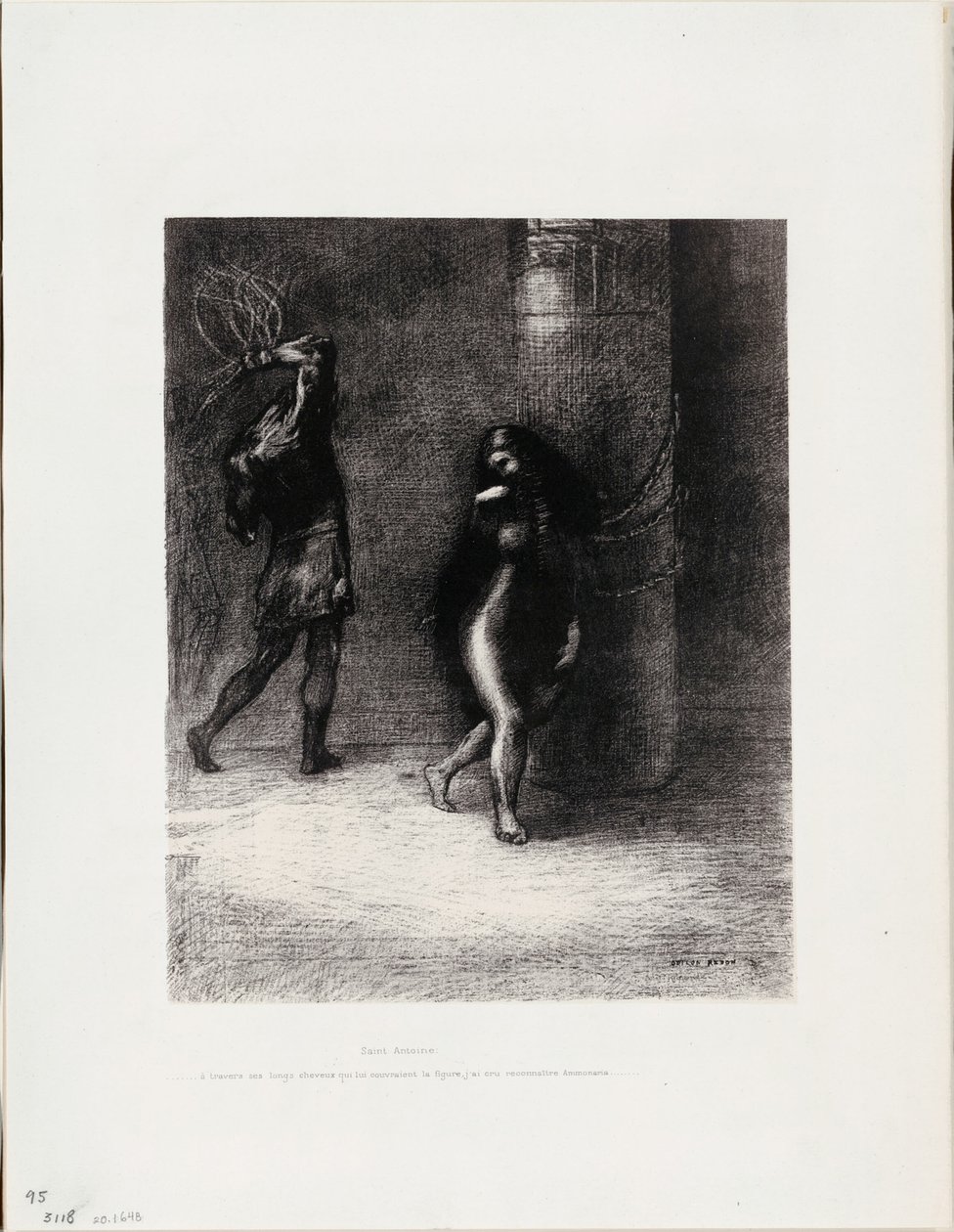 San Antonio: "Bajo su largo cabello, que cubría su rostro, creí reconocer a Ammonaria", lámina 1 de 6 de Odilon Redon