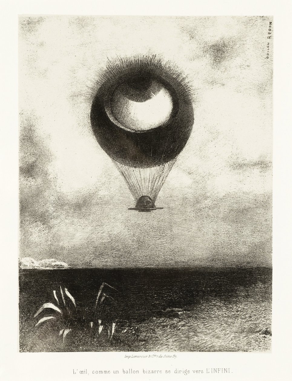 Serie de ilustraciones para Edgar Poe: "El ojo, como un extraño globo, se eleva hacia el infinito" de Odilon Redon
