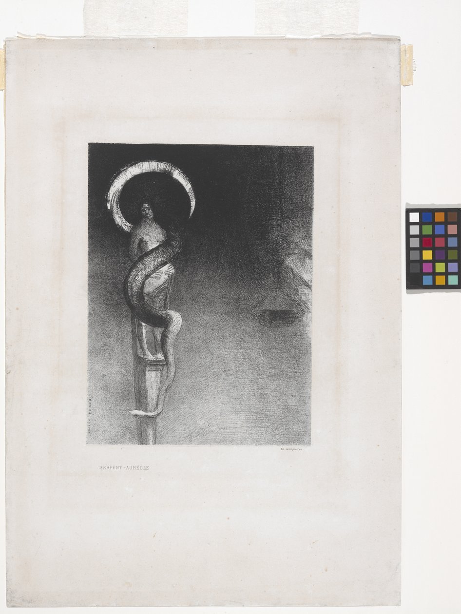 Serpent-Aureole (litografía sobre papel chine appliqué) de Odilon Redon