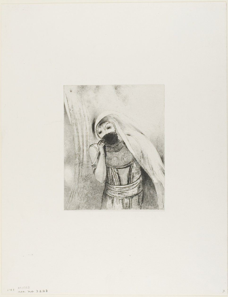 Ella saca de su pecho una esponja, perfectamente negra, y la cubre de besos, lámina 8 de 24 de Odilon Redon