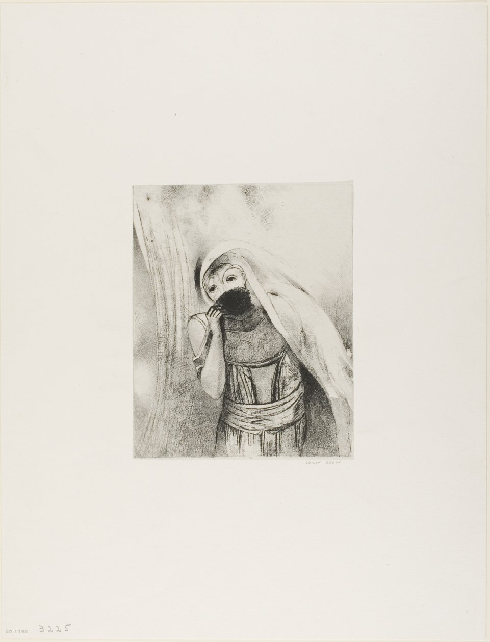 Ella saca de su pecho una esponja, perfectamente negra, y la cubre de besos, lámina 8 de 24 de Odilon Redon