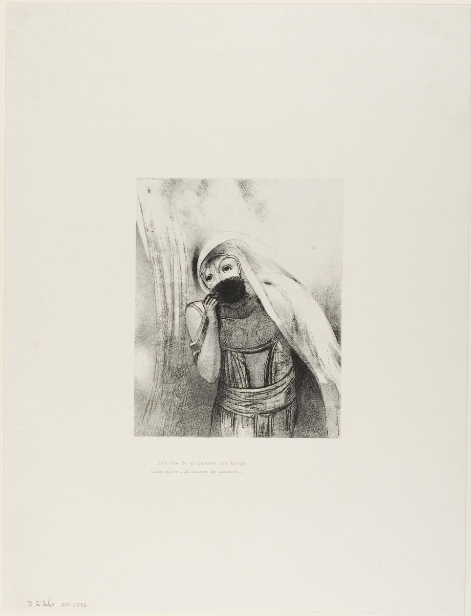 Ella saca de su pecho una esponja, perfectamente negra, y la cubre de besos, placa 8 de 24 de Odilon Redon