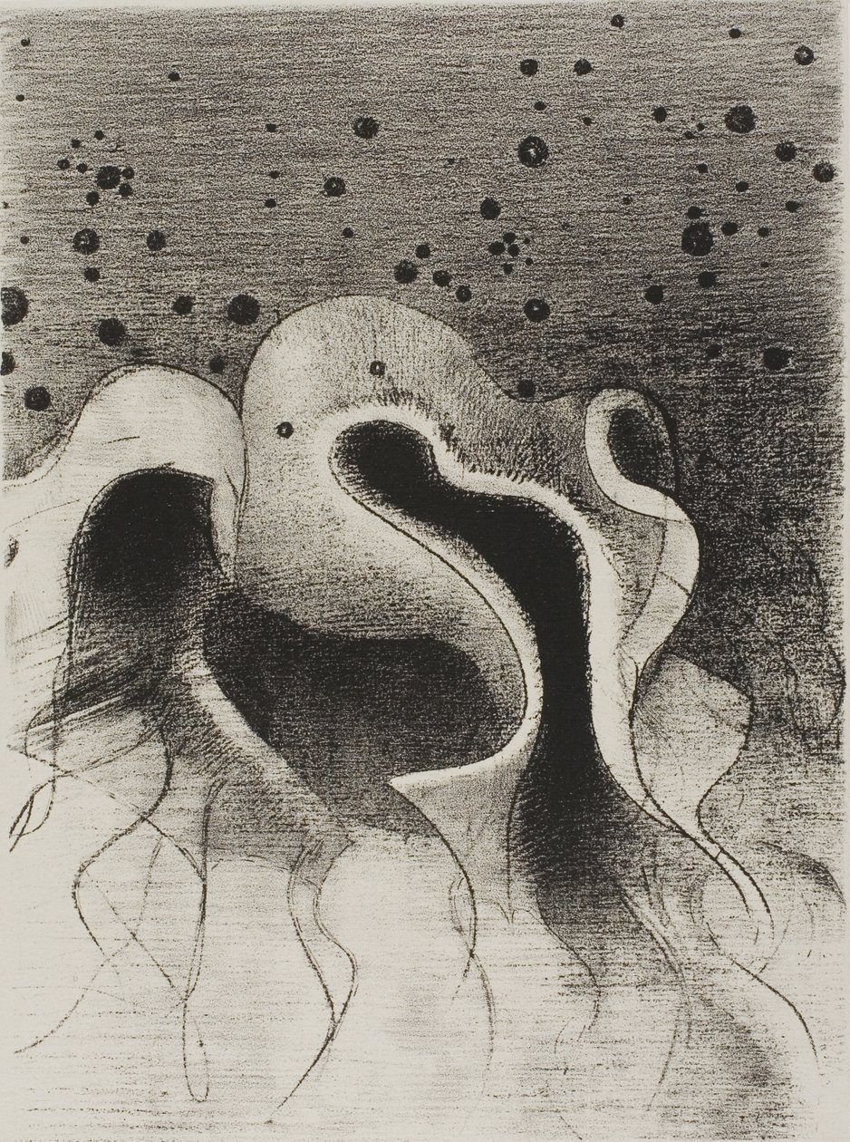 Las bestias del mar, redondas como odres de cuero, lámina 22 de 24 de Odilon Redon