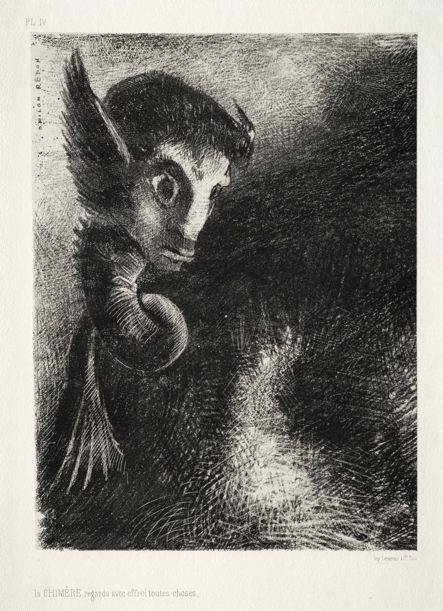 La noche: La quimera miraba todas las cosas con miedo de Odilon Redon