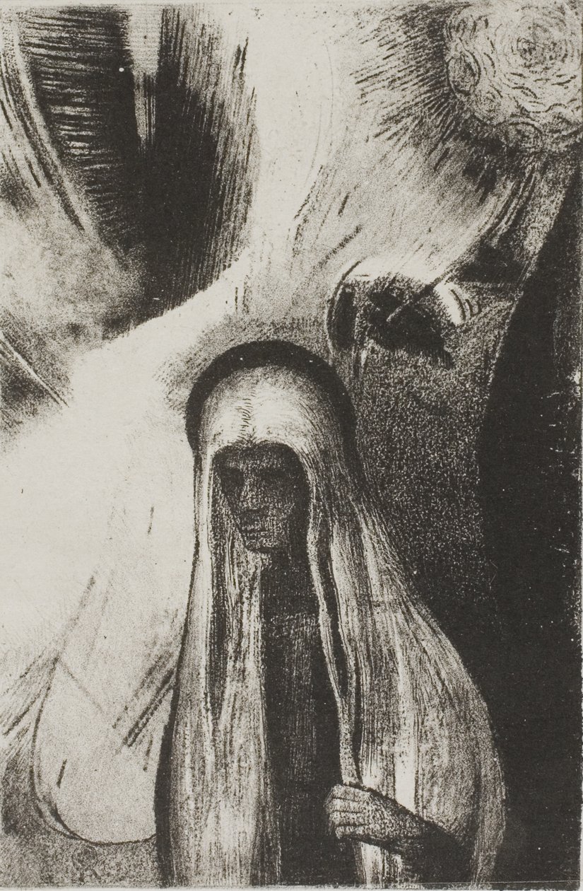 La anciana: ¿De qué tienes miedo? ¿Un gran agujero negro? ¿Quizás está vacío?, placa 19 de 24 de Odilon Redon