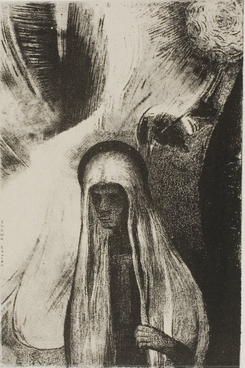 La anciana: "¿De qué tienes miedo? ¡Un gran agujero negro! ¿Está vacío, quizás?", placa 19 de 24 de Odilon Redon
