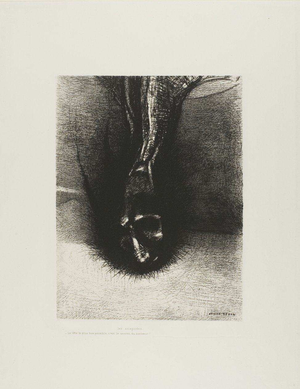 Los Skiapodos: "¡La cabeza lo más baja posible, ese es el secreto de la felicidad!", placa 6 de 6 de Odilon Redon