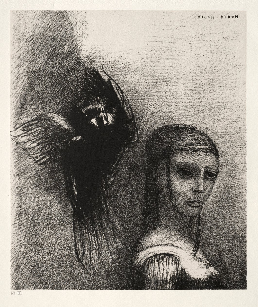 La Tentación de San Antonio Primera Serie: Y un Gran Pájaro, Descendiendo del Cielo..., 1888 de Odilon Redon