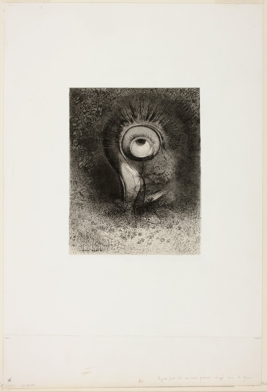 Quizás hubo una primera visión intentada en la flor, placa 2 de 8 de "Les Origines" de Odilon Redon