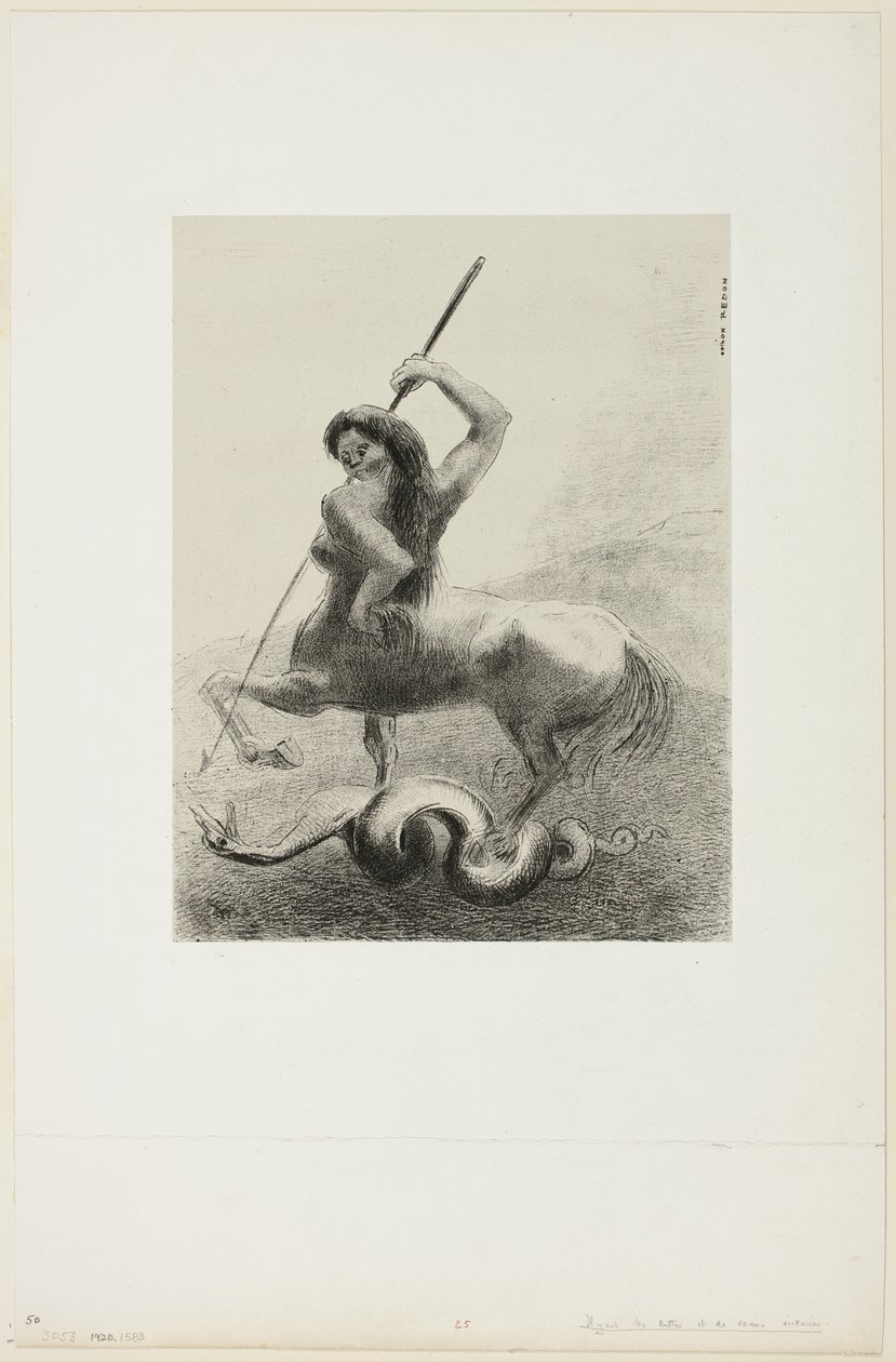 Hubo luchas y victorias vanas, lámina 6 de 8 de "Les Origines" de Odilon Redon