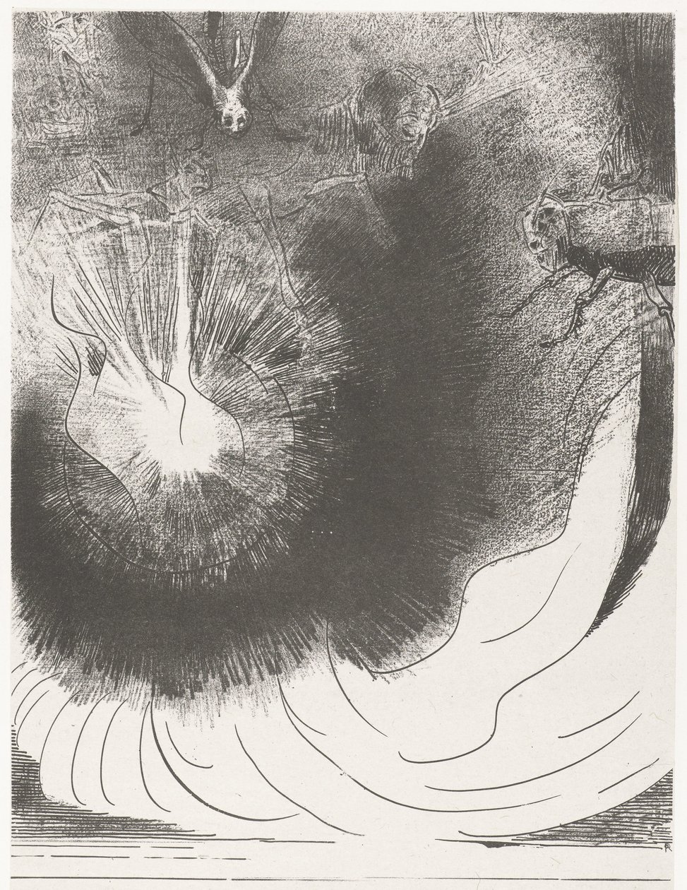 Uit de hemel viel een grote ster y una gran estrella cayó del cielo, ardiendo como una antorcha (título sobre el objeto) Apocalipsis de San Juan (título de la serie) Openbaring van Johannes (título de la serie) de Odilon Redon