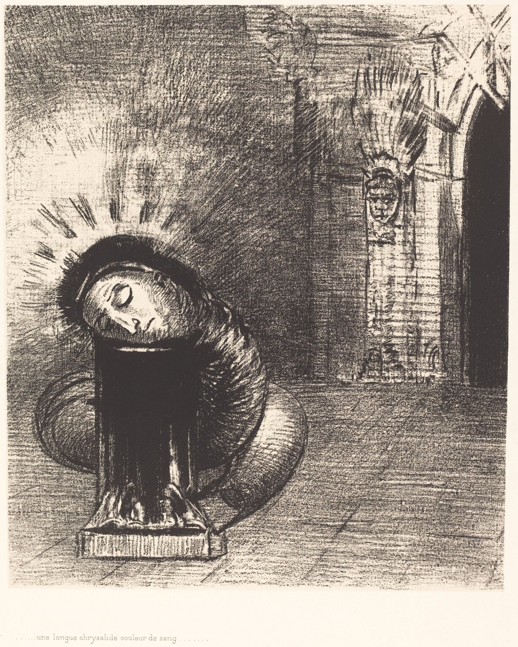 Una larga crisálida del color de la sangre de Odilon Redon