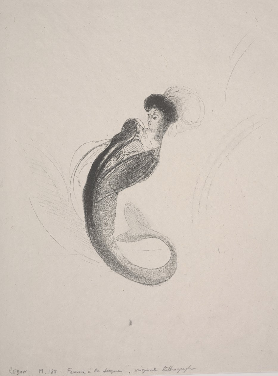 Mujer con un Toque y una Cola de Sirena de Odilon Redon