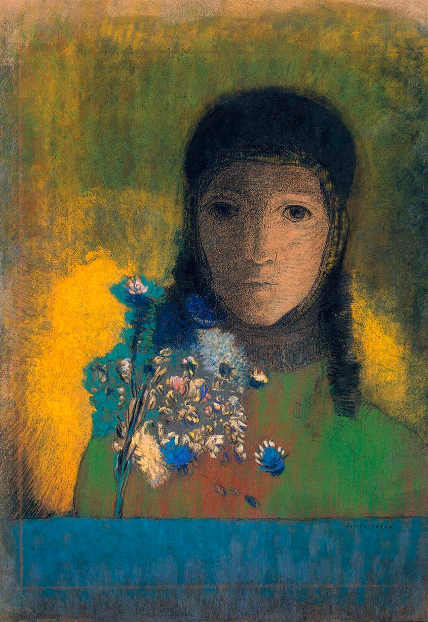 Mujer con flores silvestres, c. 1900 de Odilon Redon