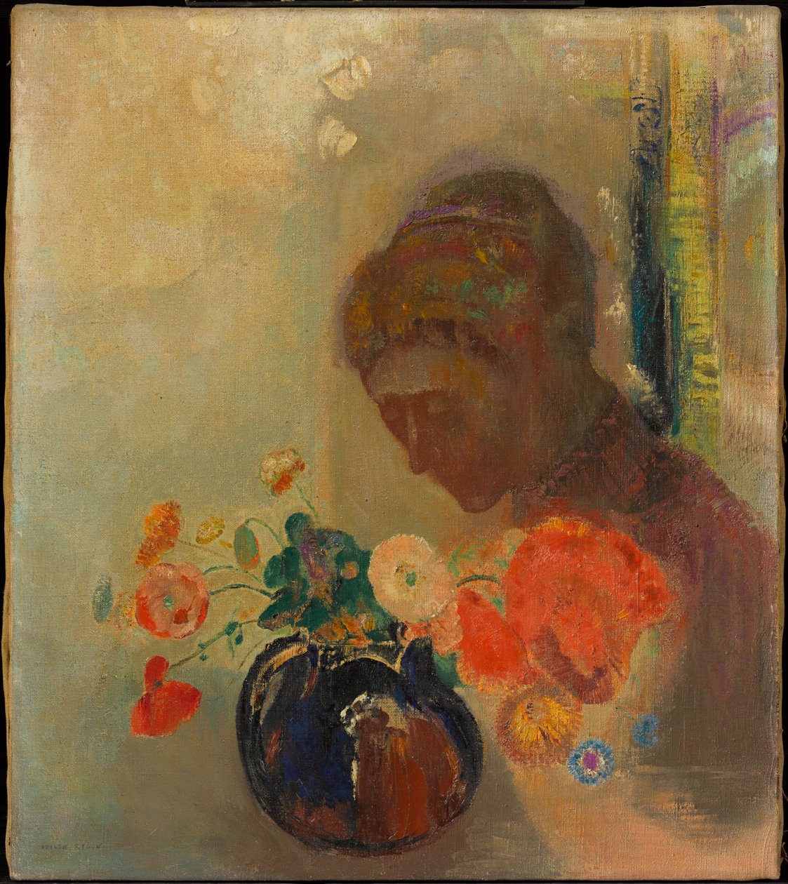 Mujer con un jarrón de flores de Odilon Redon