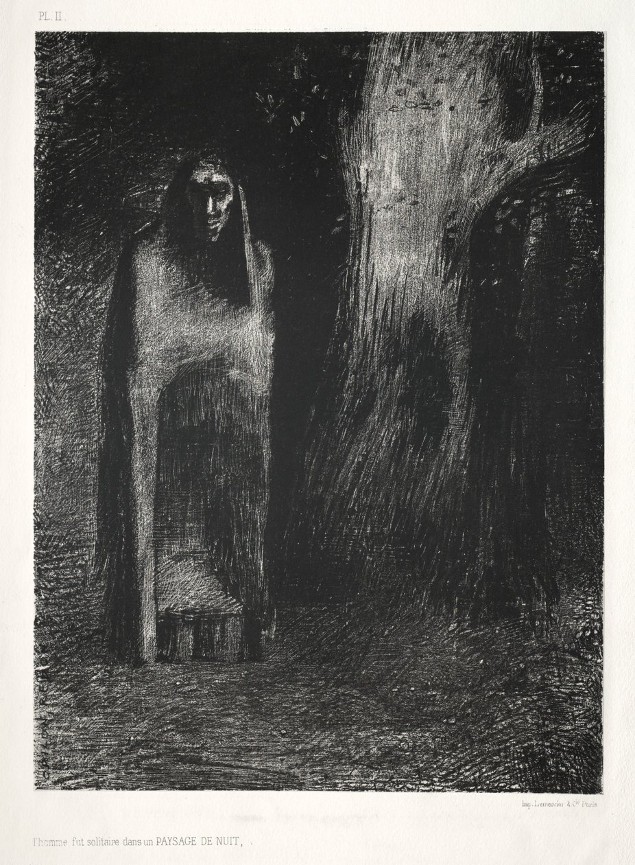 La Noche: El Hombre Estaba Solo en un Paisaje Nocturno de Odilon Redon Lemercier and Cie.