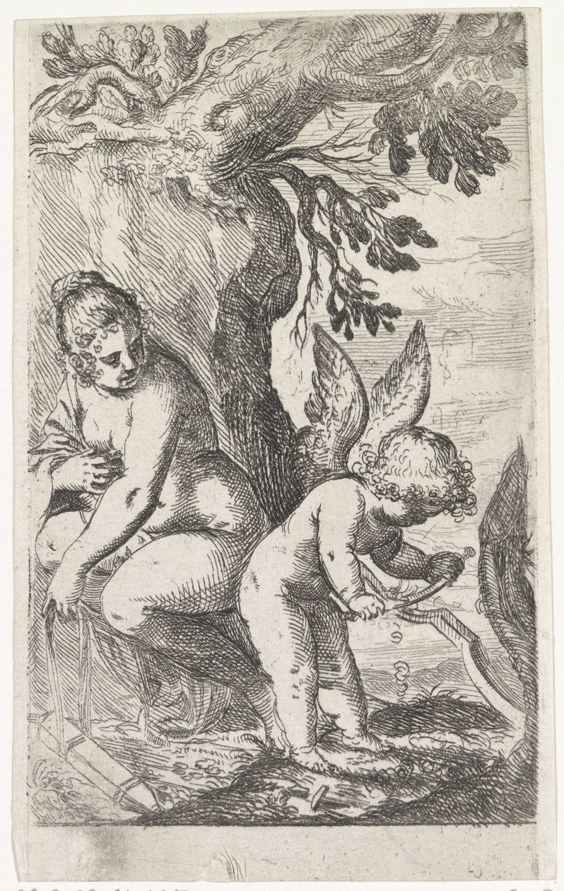 Venus mira a Amor haciendo una reverencia Escenas con Venus y Amor (título de serie) Scherzi d