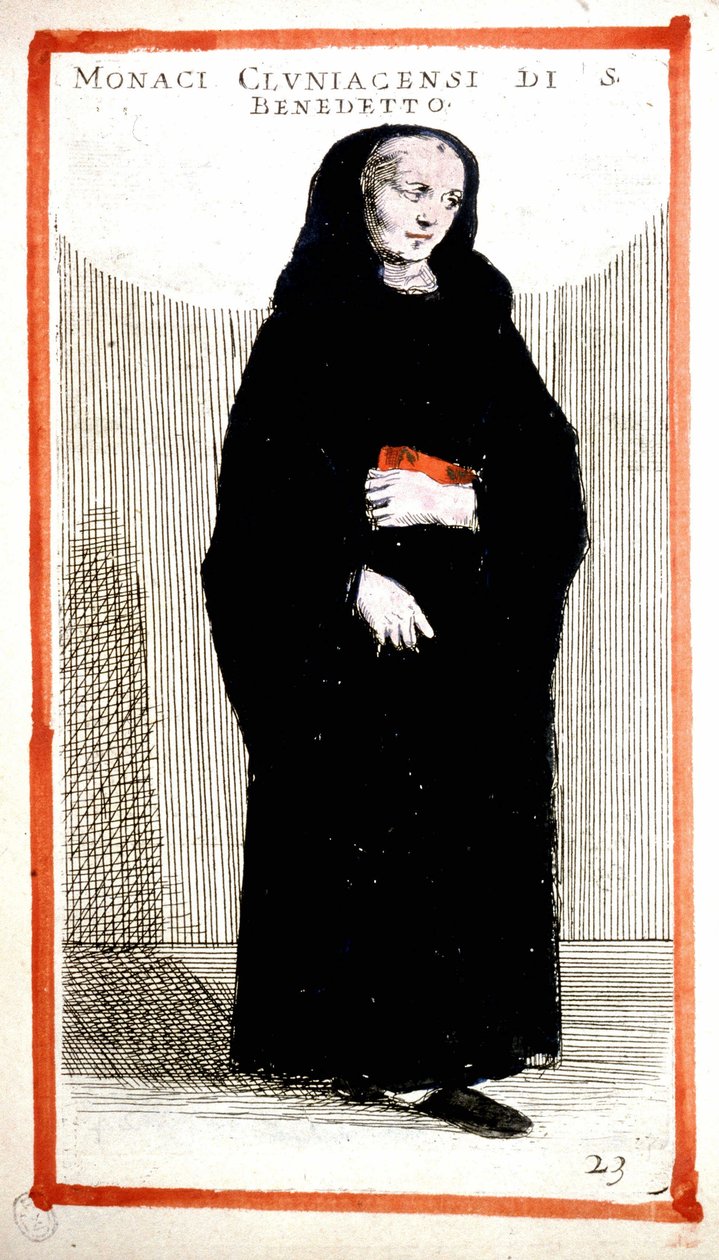 Orden religiosa: monje de la Abadía de Cluny (Cluniacense). Grabado del siglo XVI. Según O. Fialetti. de Odoardo Fialetti