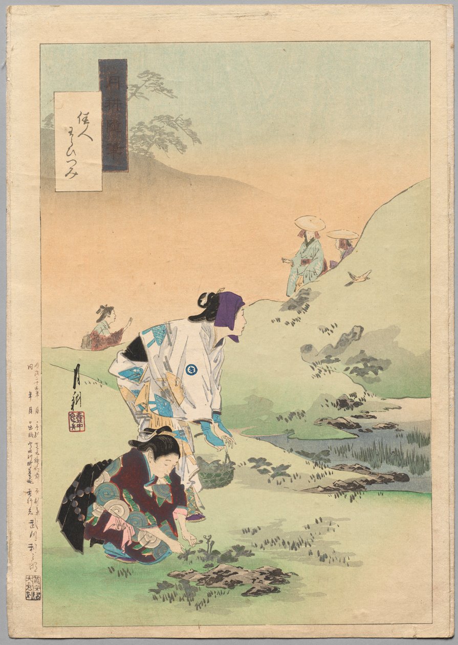 Beauties Harvesting Bracken, de la serie Miscelánea de Gekkō de Ogata Gekko