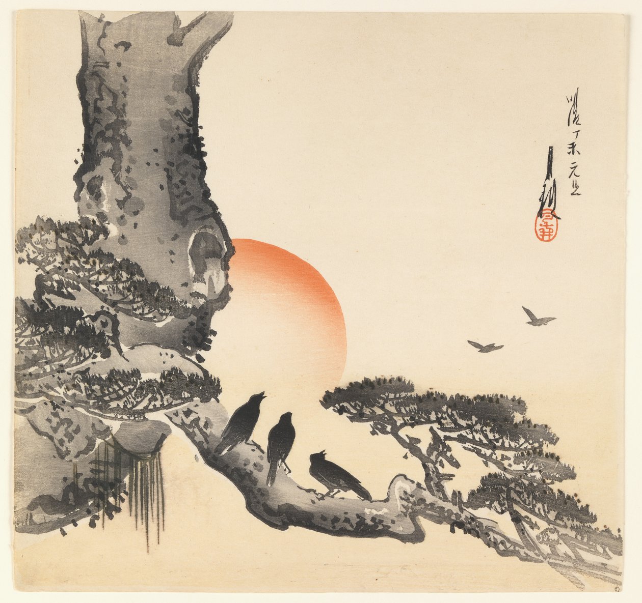 Cuervos en un tronco de árbol, Periodo Meiji, c.1890-1910 de Ogata Gekko