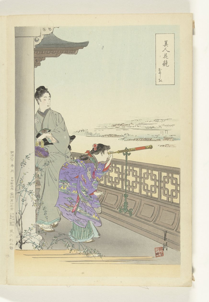 los binoculares Comparaciones entre bellezas y flores (título de la serie) Bijin hana kurabe (título de la serie sobre el objeto) de Ogata Gekko
