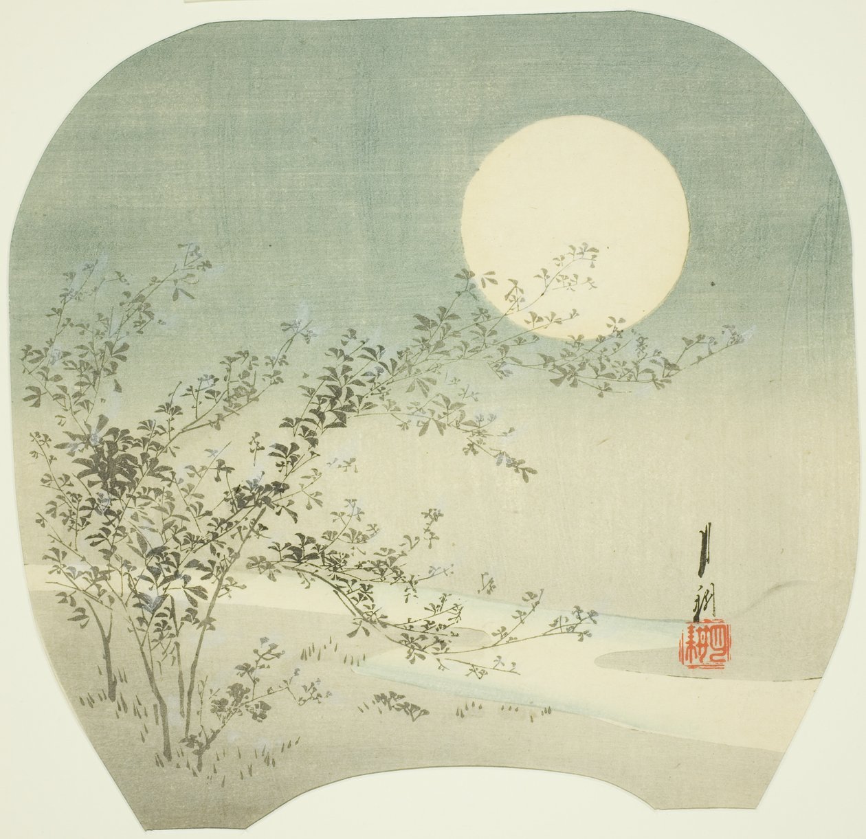 Luna llena y flores de otoño junto al arroyo de Ogata Gekko