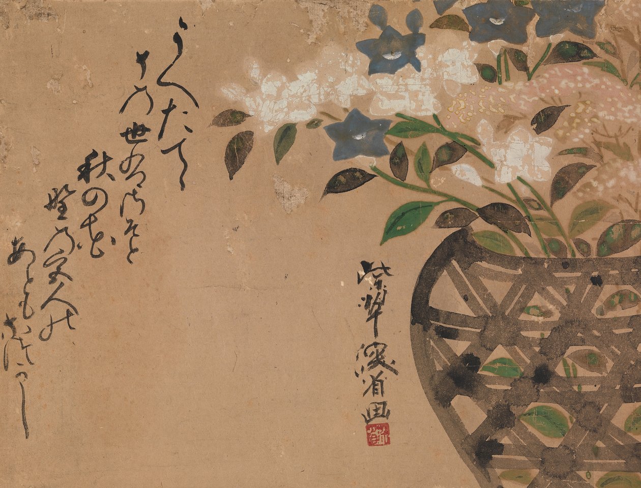 Campanillas en cesta, siglo XVIII de Ogata Kenzan
