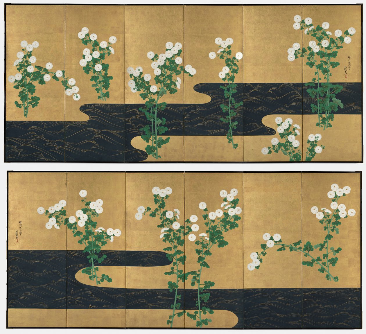 Crisantemos junto a un Arroyo de Ogata Korin
