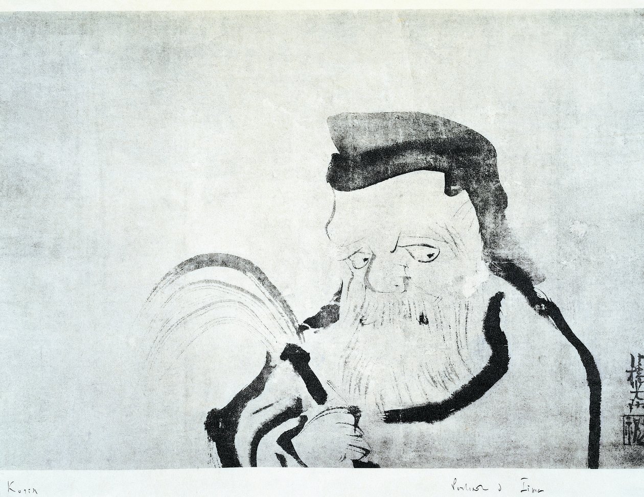 Retrato de anciano, dibujo de Ogata Korin, tinta sobre seda, civilización japonesa, período Edo de Ogata Korin