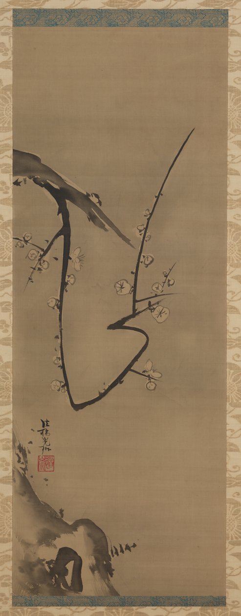 Prunus, pergamino colgante, c.1700 de Ogata Korin