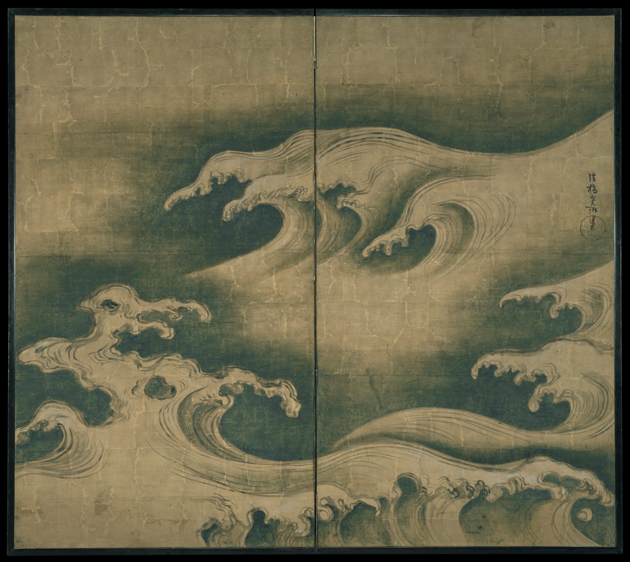 Olas Bravas, biombo de dos paneles, c.1704-9 de Ogata Korin