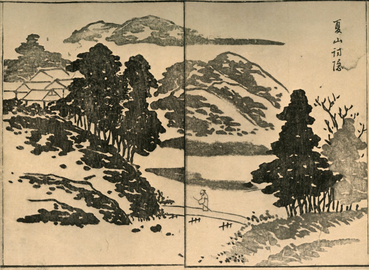 Paisaje con figura cruzando un puente, 1809, 1924 de Ogura Tokei