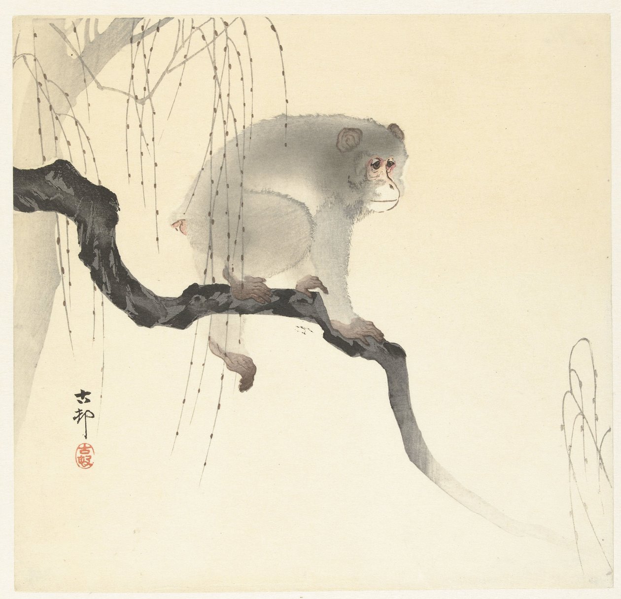 Mono en la rama de un árbol de Ohara Koson