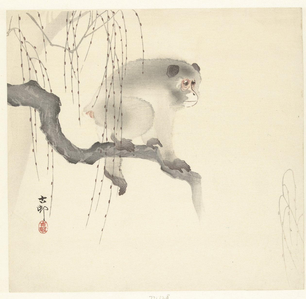 Mono en la rama de un árbol de Ohara Koson