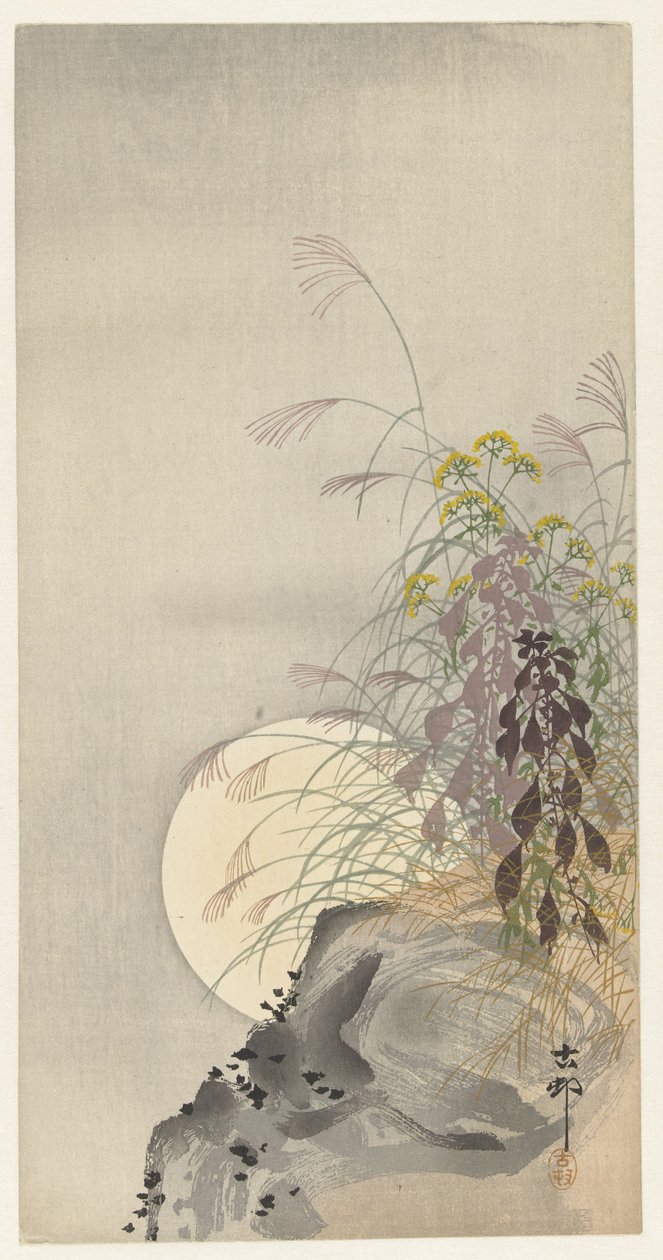 Hierbas en luna llena de Ohara Koson