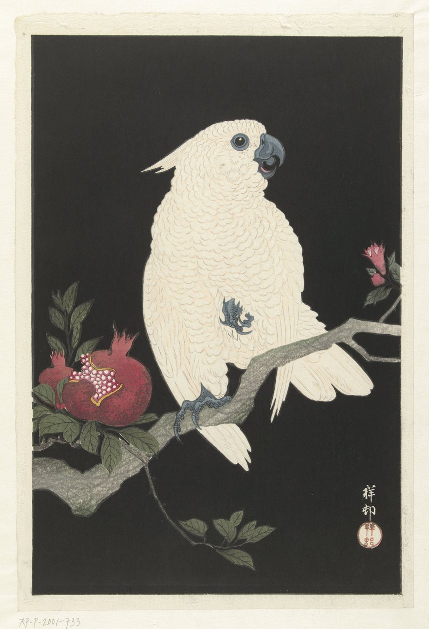 cacatúa y granada de Ohara Koson