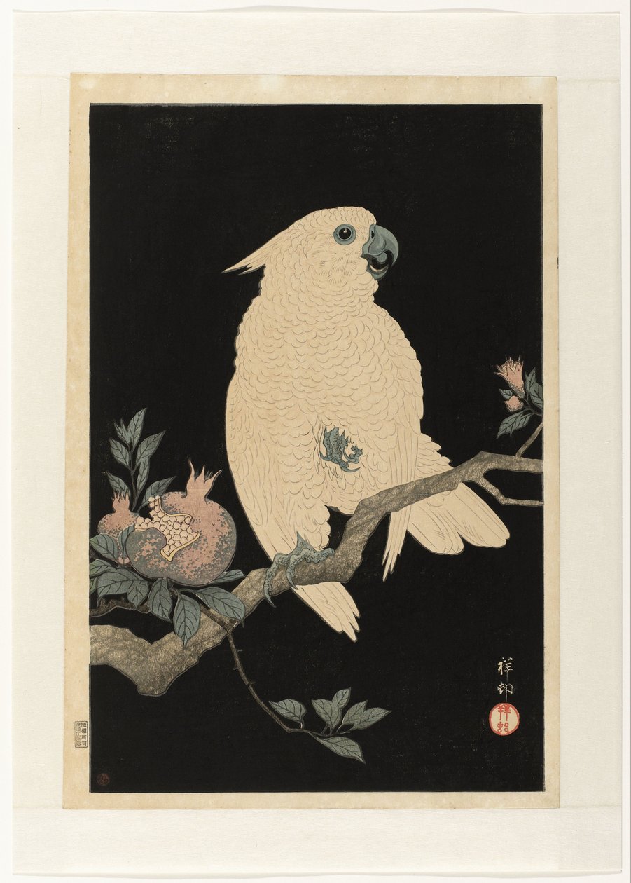 cacatúa con granada de Ohara Koson
