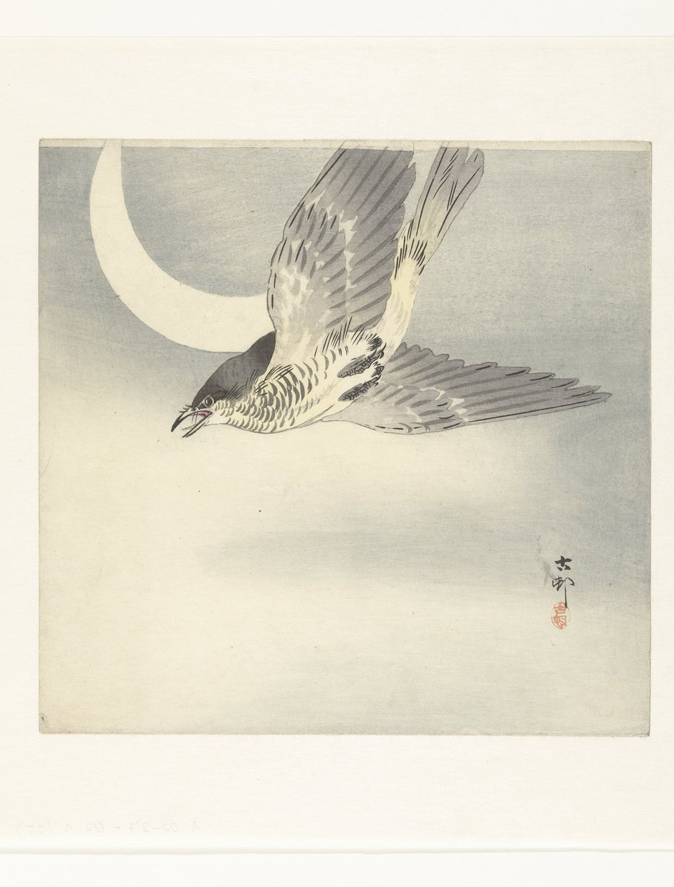 Cuco en la luna creciente de Ohara Koson