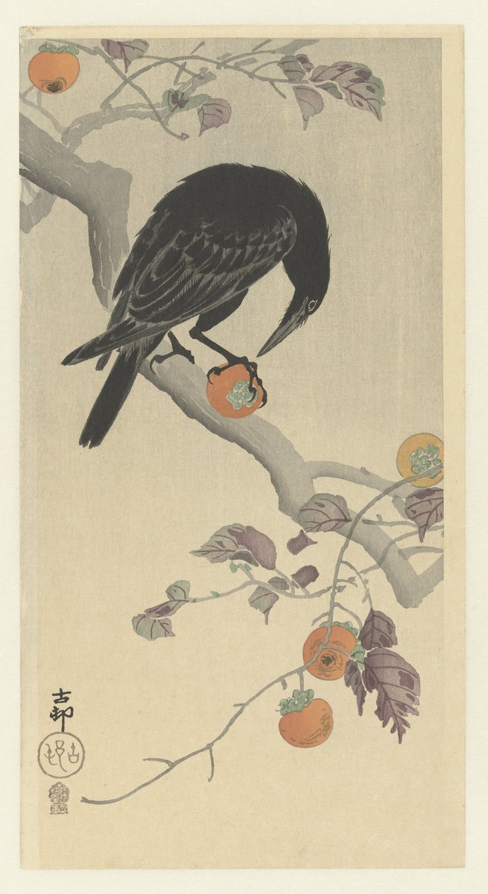 Cuervo con caquis de Ohara Koson